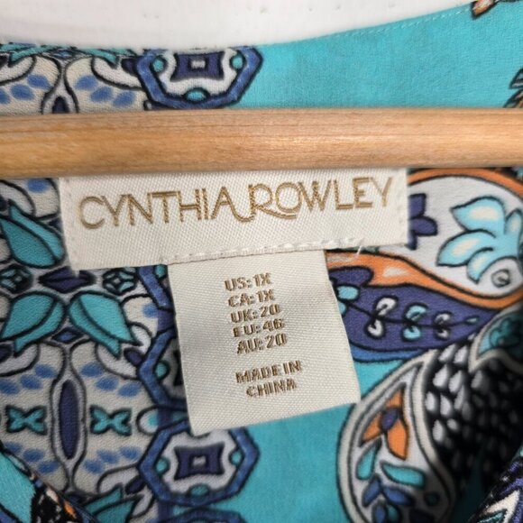 Cynthia Rowley Flowy Blue Green Floral Paisley V Neck Sleeveless Top - Picture 6 of 7